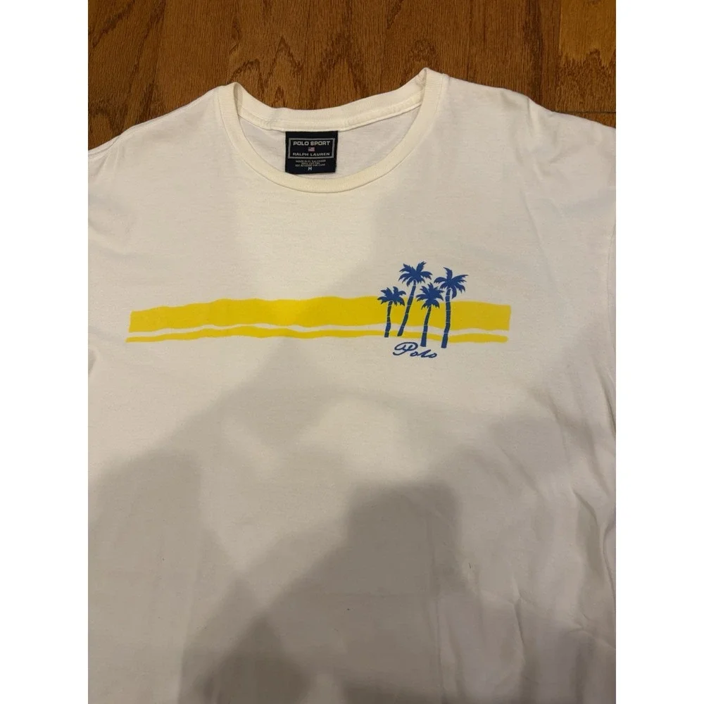 Vtg Polo Sport Ralph‎ Lauren T Shirt M White Palm Graphic Cotton Short Sleeve